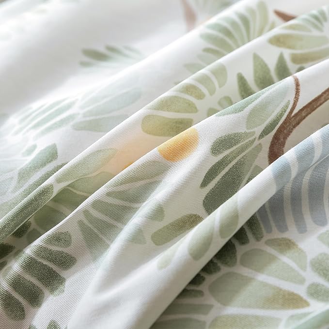 HoneiLife Duvet Dover Queen Size - 100% Cotton Comforter Cover Botanical Bedlinen Set with Zipper Closure & Corner Ties, 3-PC Forest Comforter Cover Sets