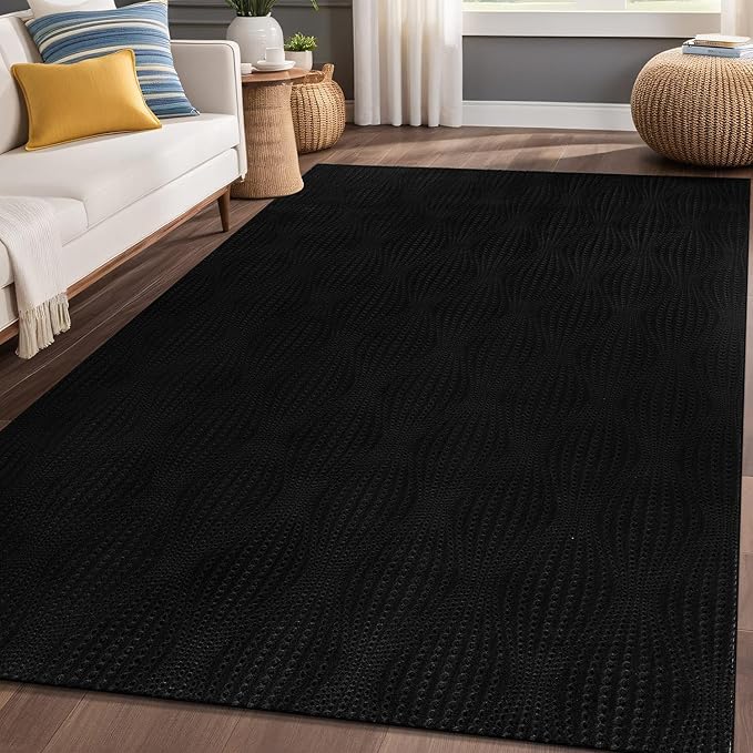 Modern Black Non Slip Rug Solid 5x7 Non Skid Soft Rubber Back Area Rugs for Living Room Kitchen Bedroom Bathroom Dining Room Easy Cleaning Stain Resistant Non Shedding Carpet 5 x 7