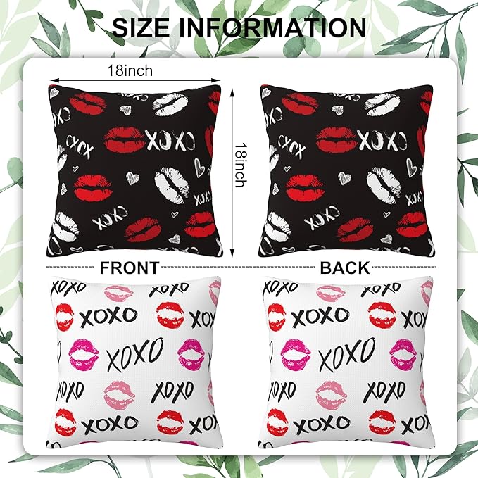 XOXO Throw Pillow Covers Set of 2 Red Lips Pillow Covers 18x18 Inch Modern Farmhouse Home Decorative Pillow Cases Cushion Cover for Sofa Living Room Office