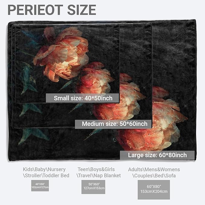 Elegant Peony Flannel Throw Blanket, 50"x60", Realistic Pink Flower, Soft Warm Lightweight Blankets, Machine Washable, Women Girls Gifts, Outdoor Indoor Travel Hiking Nap Throw, Home Decorate