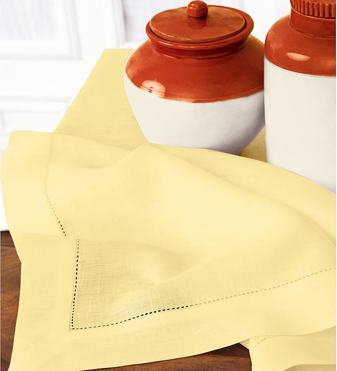 Solino Home Yellow Linen Tablecloth 54 x 72 Inch - Classic Hemstitch, 100% Pure Linen Rectangular Tablecloth - Machine Washable Table Cloth