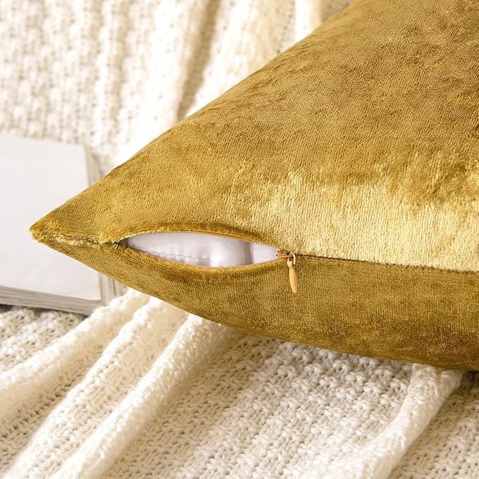 MIULEE Pack of 2 Golden Velvet Throw Pillow Covers 12x20 Inch Soft Solid Decorative Set Lumbar Fall Cushion Cases for Couch Sofa Bedroom