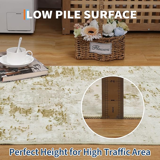 Modern Abstract 2x6 Runner Rug Washable Non Slip Stain Resistant Rug for Hallway Kitchen Bedroom Non Shedding Low Pile Indoor Floor Cover,Golden Grey