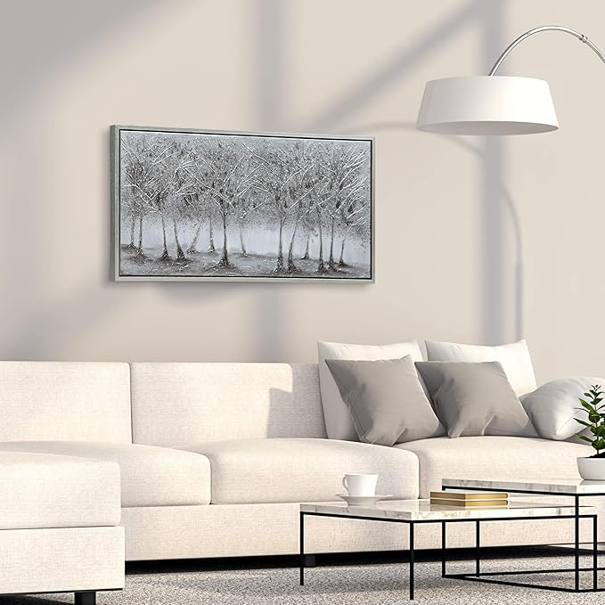 Empire Art Direct Abstract Wall Art Textured Hand Painted Canvas by Martin Edwards, Champagne Frame, 24" x 48", Solitary Field