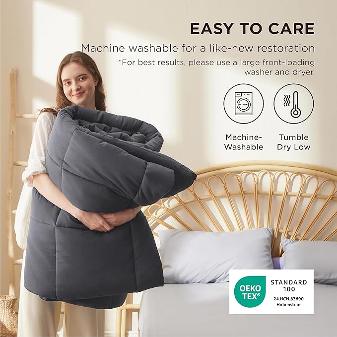 Bedsure Comforter Duvet Insert - Quilted Comforters Twin Size, All Season Duvet, GentleSoft Down Alternative Bedding, with 8 Tabs, Gifts for Women/Men, Grey, Twin 88 x 68 Inches