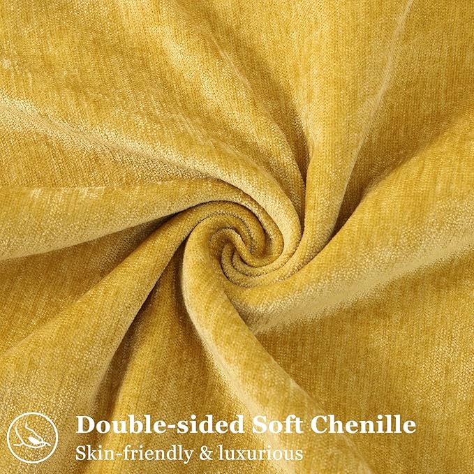 decorUhome Christmas Couch Throw Pillow Covers 18x18 Set of 2, Decorative Soft Euro Velvet Neutral Chenille Pillow Covers with Elegant Design for Sofa Bed Living Room Home Decor, Mineral Yellow