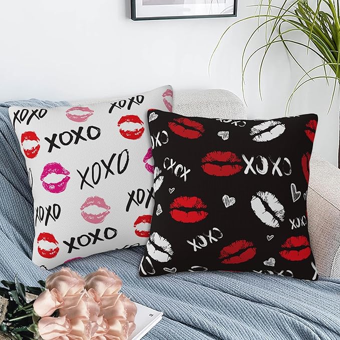 XOXO Throw Pillow Covers Set of 2 Red Lips Pillow Covers 18x18 Inch Modern Farmhouse Home Decorative Pillow Cases Cushion Cover for Sofa Living Room Office