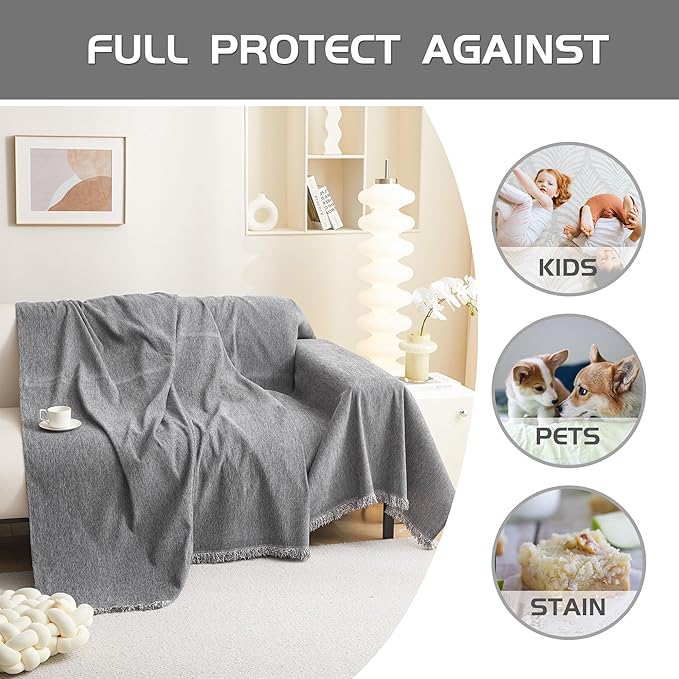 MEETSKY Couch Covers for Sofa Covers Washable, Dog Couch Covers for 2 Cushion Couch Sofa Pet Friendly, Sectional Sofa Slipcovers, Thick Soft Fabric Modern Style, 71" x 118", Dark Grey