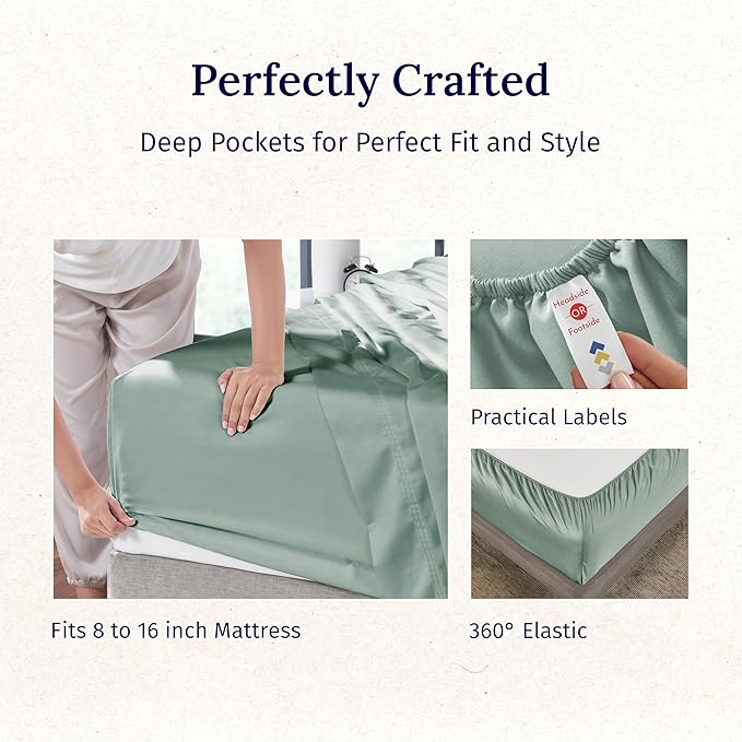 California Design Den California King Sheet Set - 100% Cotton, 600 Thread Count Deep Pocket Cal King Sheet Set, Luxury Hotel-Quality Sheets with Soft Sateen Weave (Sage Green - Cool Tone)