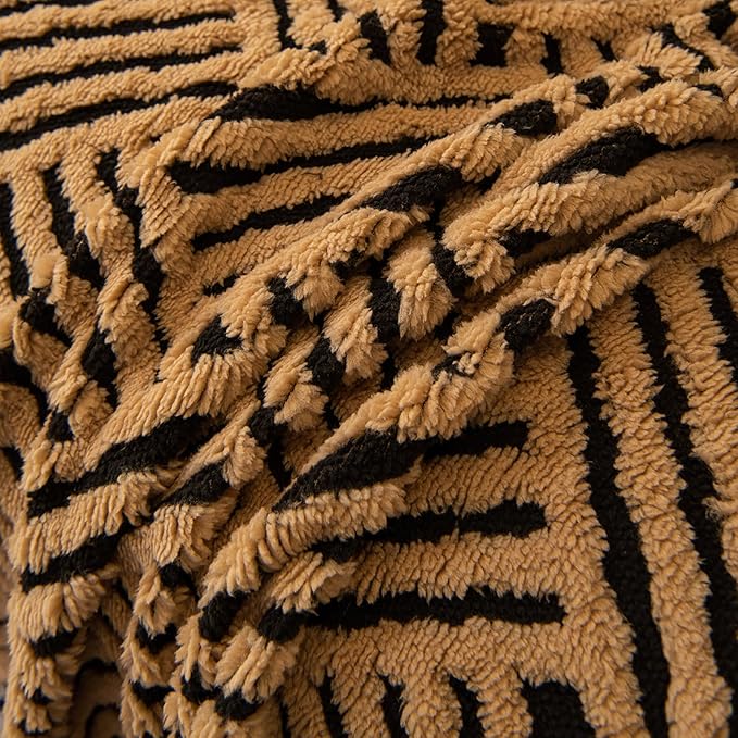 ROOMLIFE Striped Boho Khaki Couch Cover for 2-3 Cushion Sofa, Fuzzy Plush Warm Sofa Slipcovers Sectional Sofas Covers, Non Slip Washable Furniture Protector Soft with Tassel,Winter 71''X150”