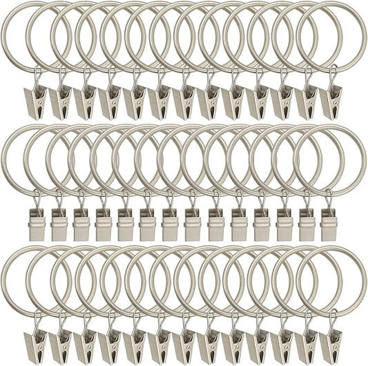 40 Pack Metal Curtain Rings with Clips, Curtain Clip Rings Hooks for Hanging Drapery Drapes Bows, Curtain Rod Rings 1.5 inch Interior Diameter, Matte Silver