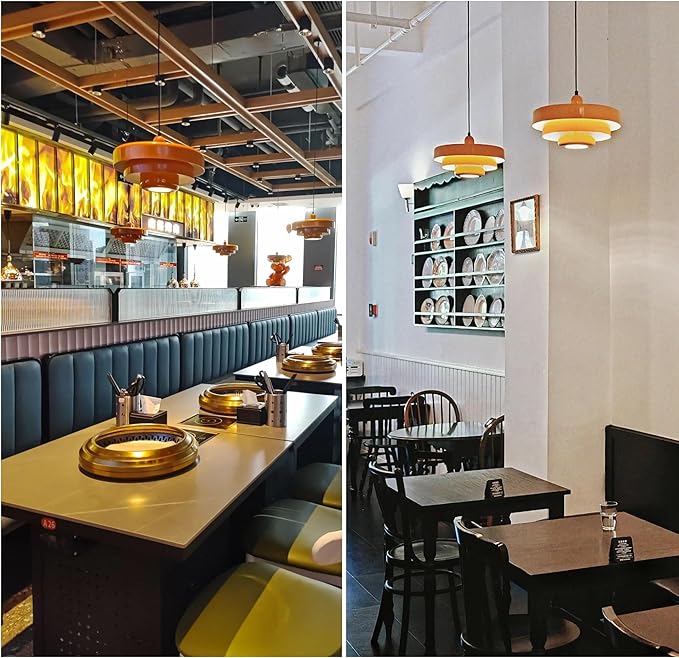 Mid Century Pendant Light Fixtures 13.78 inch, 1 - Light Ceiling Pendant Lamp with 3-Layer Metal Shade, Height Adjustable, Vintage Orange Hanging Lamp for Kitchen Island Lighting,Dining Room