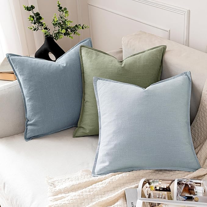 MIULEE Decorative Linen Euro Sham Pillow Covers 24x24 Sage Green Boho Farmhouse Neutral Couch Throw Pillows for Bed Pack of 2 Accent Modern Pillowcase Summer Sofa Livingroom Home Decor