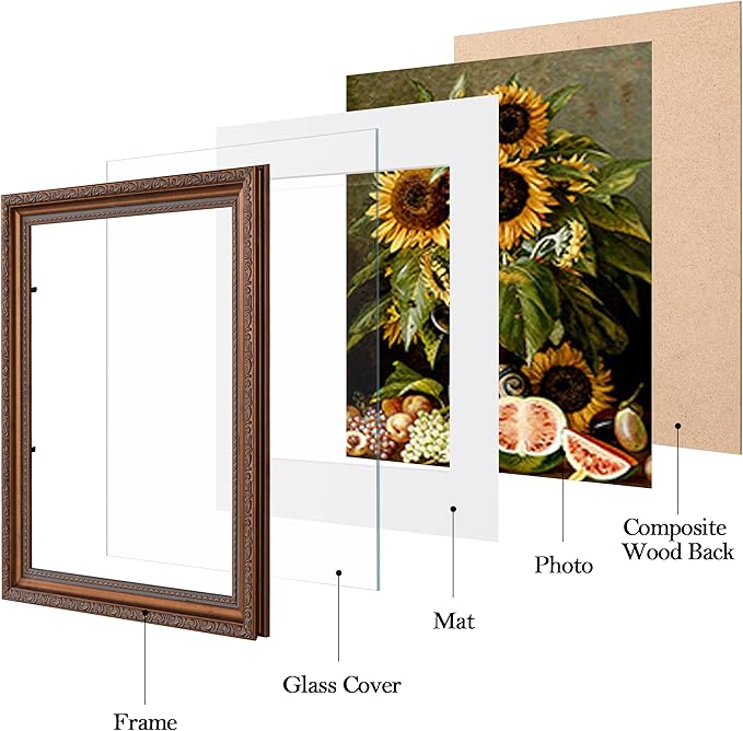 eletecpro 8x10 Picture Frames Set of 2, Vintage Photo Frames with Real Glass, Display 5x7 Photo with Mat or 8x10 without Mat for Tabletop or Wall Decor, Bronze