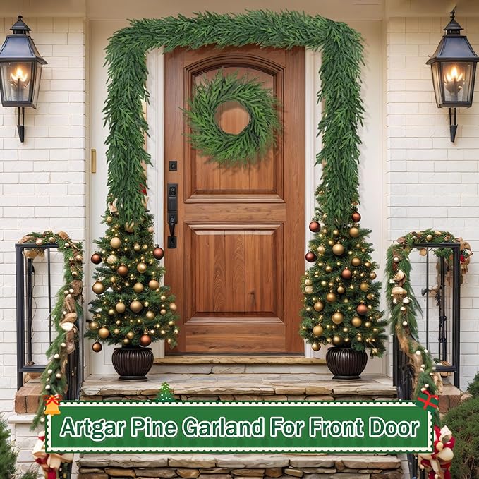 Artgar 24Ft (4 * 6ft) Christmas Pine Garland, 4 Pcs Real Touch Pine Garland, Artificial Realistic Greenery Garlands for Mantle Table Stair Window Porch Indoor Outdoor Winter Xmas Holiday Decorations