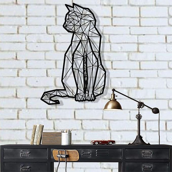 DEKADRON Geometric Cat Metal Wall Art Metal Cat Decor Wall Silhouette Metal Wall Decor Home Decoration Living Room Decor (19" W x 30" H / 48x76 cm)