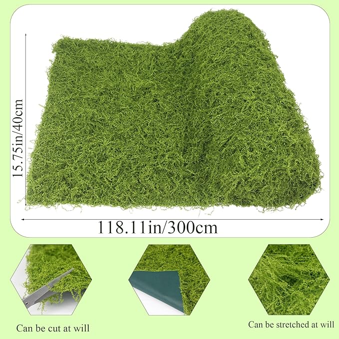 Fake Moss Rolls for Crafts Table Runner Party Centerpieces Decoration 16" x 118" Artificial Moss for Plants Indoor Green Faux Grass for Planters DIY Fairy Garden Floral Wedding 40 x 300cm