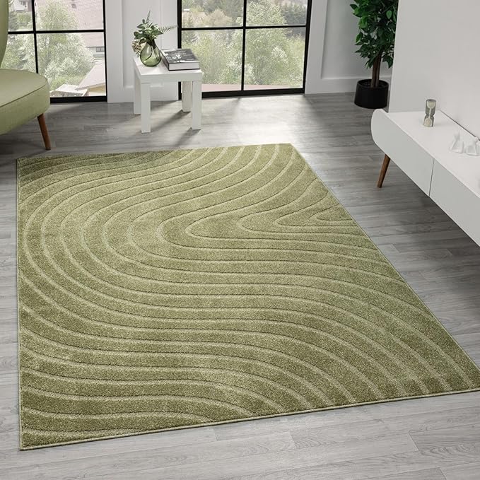 LUXE WEAVERS Modern Geometric Wave Green 8x10 Area Rug, Contemporary Stain Resistant Carpet