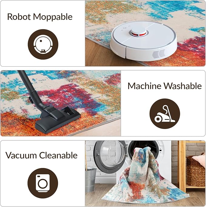 UMINEUX Washable Area Rug 5'x7' Large Modern Abstract Living Room Rug with Anti-Slip Rubber Backing, Ultra Soft Low Pile Rugs Carpet for Dining Room Bedroom Home Office Decor