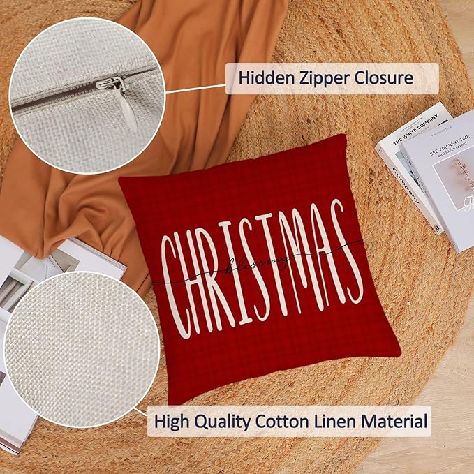 Merry Christmas Pillow Covers 20x20 Set of 4 Red Green Xmas Throw Pillow Covers Winter Holiday Pillow Covers Pillow Cases Home Outdoor Sofa Couch Cushion Covers for New Year(20 by 20)