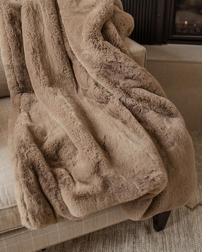 Cozy Earth Cuddle Blanket - Faux Fur Ultra-Soft Luxury Throw Blanket - Thick & Cozy Oversized Design for Lounging or Sharing - Machine Washable - Oversize Throw 80" x 60" Walnut