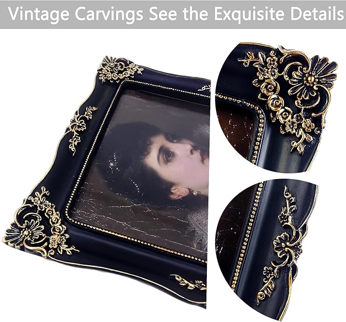 Gothic Picture Frame 8x10 Black Vintage Picture Frames Antique Ornate Baroque Victorian for Wall or Tabletop Display, Fits 8x10 or 5x7 Photo with Mat