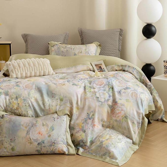 ECOCOTT Bedding 3-Piece Duvet Cover Queen Size – Silky Soft 100% Lyocell, Cooling & Breathable for Hot Sleepers, Painter Palette Floral, Moisture-Wicking Luxury