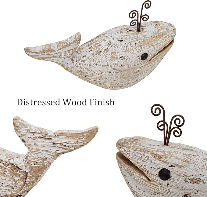 K KILIPES Wood Whale Statue Beach Table Decor for Home, 4.72" H Rustic Hand Carved Wood Sculpture Whale Figurine Coastal Centerpiece Nautical Ocean Decorations