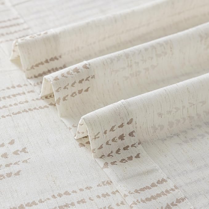 Boho Linen Curtains for Bedroom Living Room Taupe Farmhouse Boho Curtains 63 Inch Length Geometric Striped Patterned Mudcloth Grommet Top Light Filtering Window Drapes 2 Panels Taupe on Beige