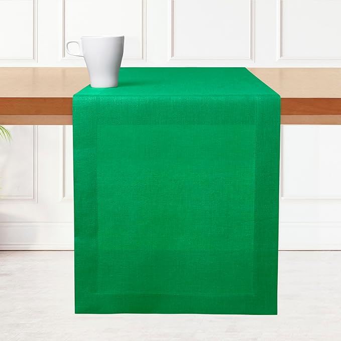 D'Moksha Homes Linen Kelly Green Table Runner 120 Inches Long - 100% Pure Linen Dining Table Runner 14 x 120 Inch for Winter, Christmas, Holiday - Machine Washable
