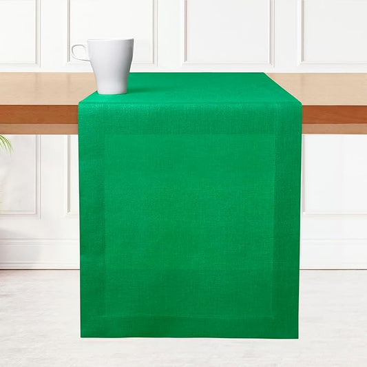 D'Moksha Homes Linen Kelly Green Table Runner 120 Inches Long - 100% Pure Linen Dining Table Runner 14 x 120 Inch for Winter, Christmas, Holiday - Machine Washable