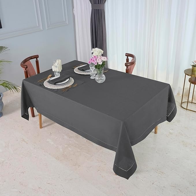 D'Moksha Homes Charcoal Grey Linen Tablecloth 60 x 108 Inch - 100% Pure Linen Grey Table Cloth for Rectangle Tables - Classic Hemstitch, Machine Washable Tablecloth for Thanksgiving