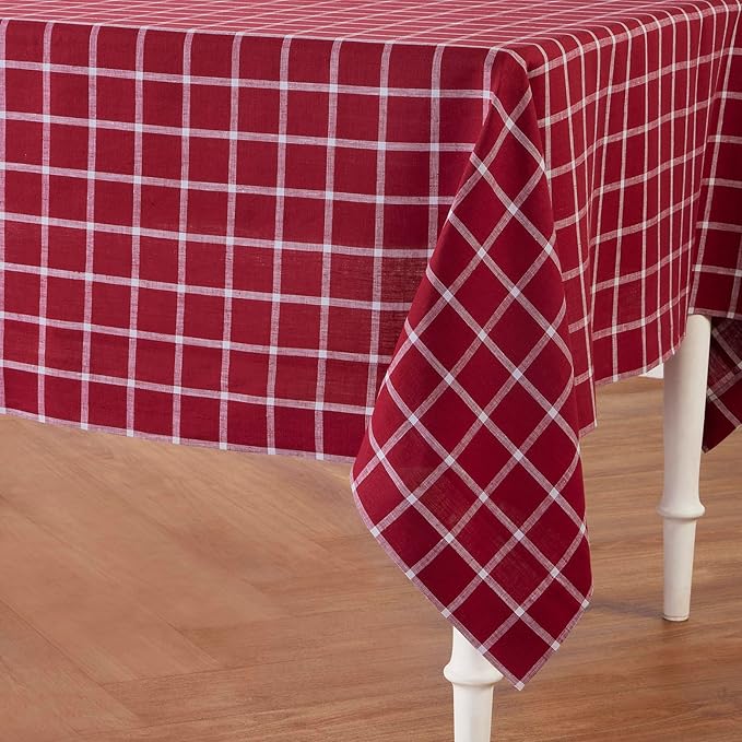 Solino Home Linen Tablecloth 60 x 108 Inch - 100% Pure Linen Windowpane Red Table Cloth for Rectangle Tables - Machine Washable Tablecloth for Christmas, Xmas