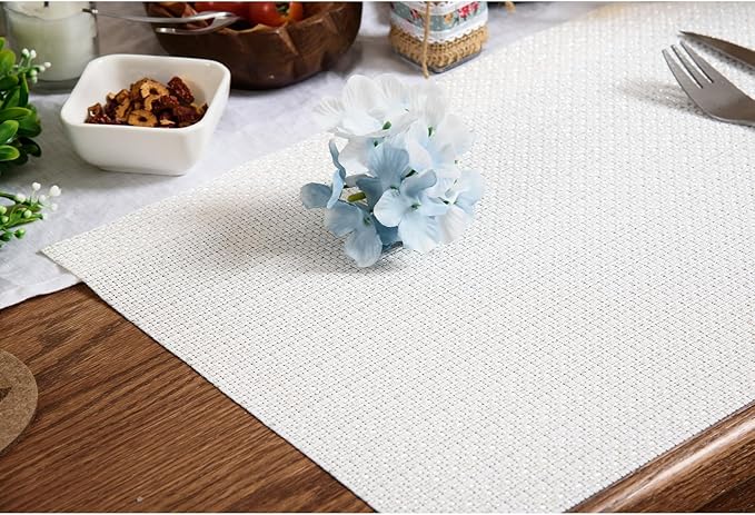 AHHFSMEI Placemats for Dining Table Set of 4 Woven Vinyl Plastic Place Mats Non-Slip Heat Insulation Stain Resistant Table Mats Washable Easy Clean Placemats (White,4)