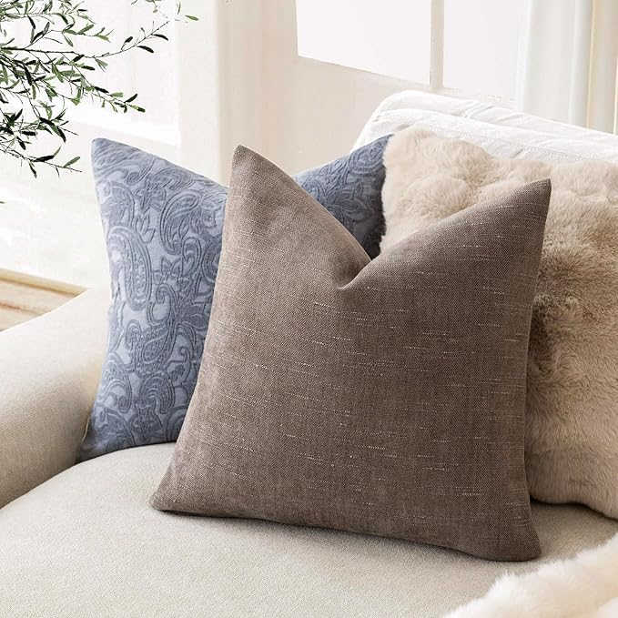 Foindtower Pack of 2 Soft Textured Chenille Throw Decorative Pillow Covers Lumbar Accent Solid Cushion Cover Cozy Farmhouse Pillow Case with Zipper for Couch Sofa Bed Living Room 12x24 Inch, Taupe
