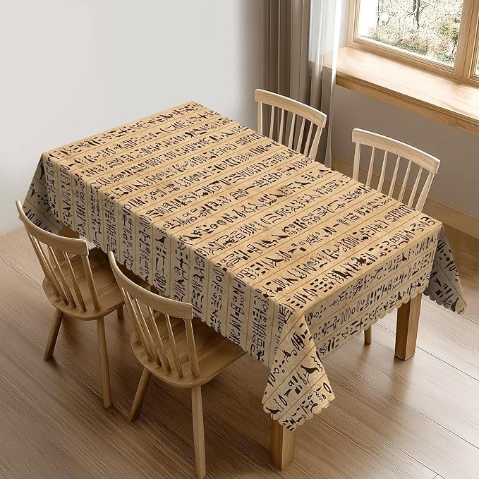 Egyptian Print Table Cloth for Dining Tables,Hieroglyphs Pattern on Stripes Archeology History Language Table Cover Reusable Decor Rectangle Tablecloths for Kitchen,Holiday,Party,54x72In