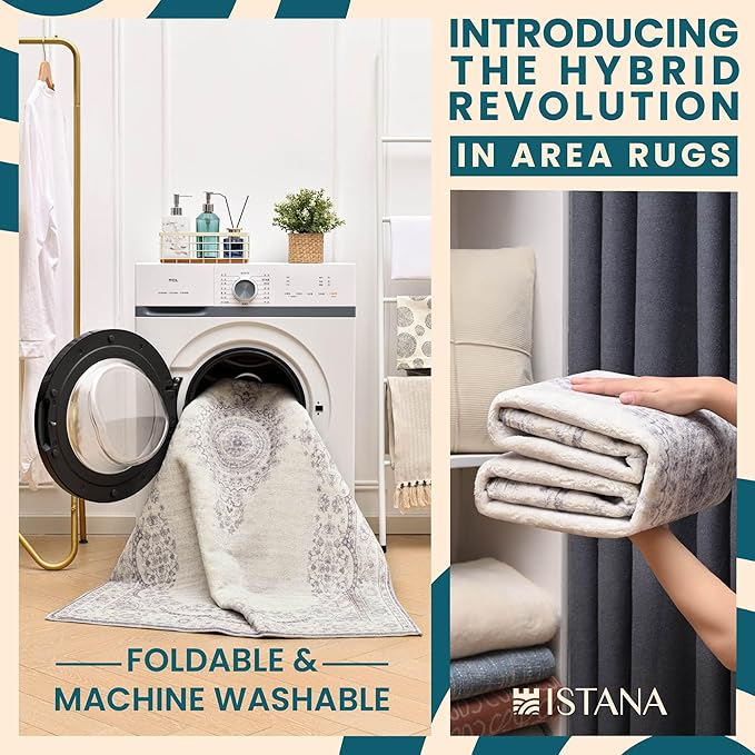Istana 6x9 Area Rugs - Grey/White Cream Rugs for Living Room - Luxurious Silk's Soft Touch Living Room Rug - Elegant Non Slip Area Rug