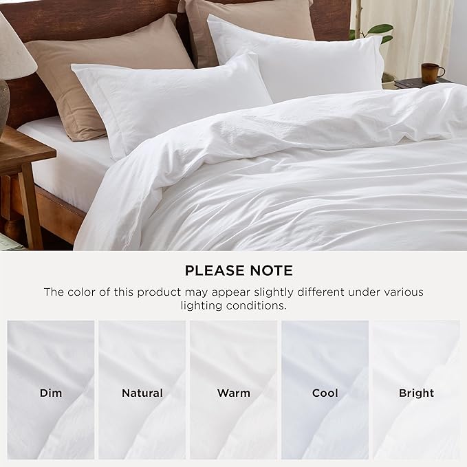 Bedsure 100% Washed Cotton Duvet Cover Full - Bright White Minimalist Cotton Duvet Cover Linen Like for All Seasons - GentleSoft™ Plain Simple Bedding (Bright White, Full, 80"x90")