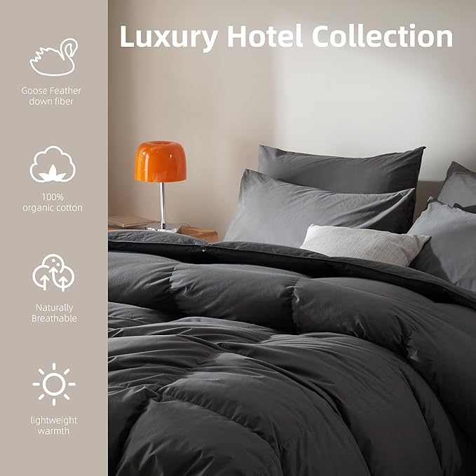 Goose Feather Down Comforter Oversized King Size,100% Organic Cotton Duvet Insert,All-Season Luxury Duvet Insert with Baffle Box Design, 750+Fill Power Hotel Collection Bedding Comforter