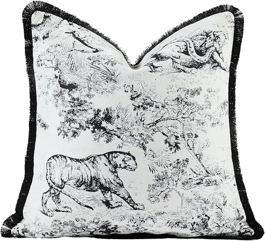 New 18x18'' inches Throw Pillow Cushion Covers -Black Jungle Tiger with Edge Strip Chenille Jacquard Embroidery Luxury Modern Style Couch Sofa Bed Pillow Cover for Living Room Bedroom