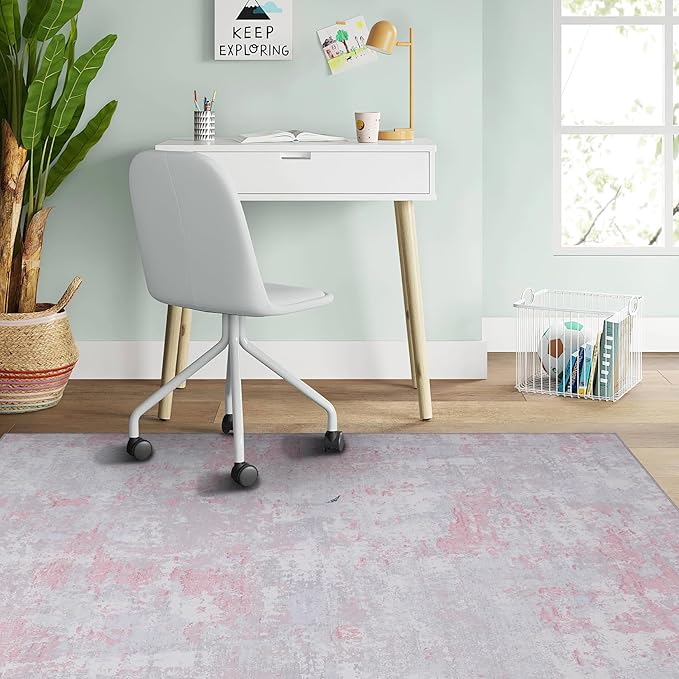 Modern Abstract 2x3 Area Rug Non Slip Non Shedding Low Pile Stain Resistant Rug for Entryway Kitchen Bedroom,Grey Pink