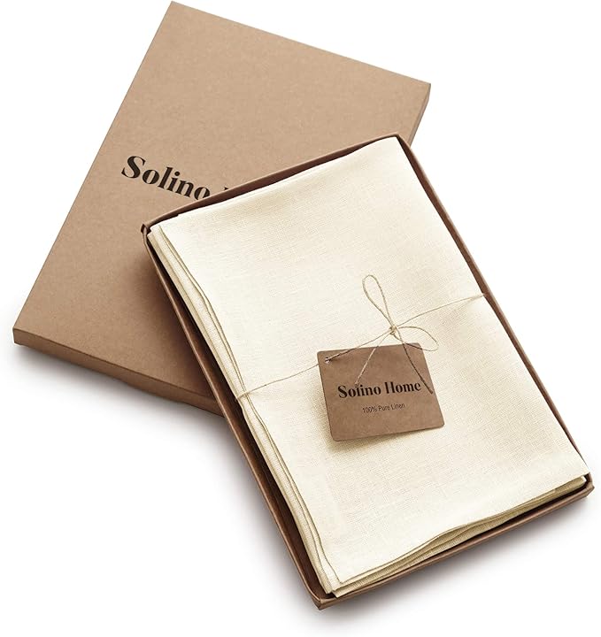 Solino Home Ivory Linen Napkins Set of 4-100% Pure Linen Cloth Washable Dinner Napkins 20 x 20 Inch for Christmas, Holiday, New Year - Fete