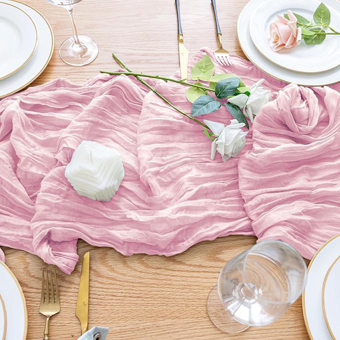Wokceer Cheesecloth Table Runner 3Pack 10FT Blushing Pink Christmas Boho Gauze Fall Cheese Cloth Table Runner for Party Easter Rustic Sheer Table Runners for Baby Bridal Shower Wedding