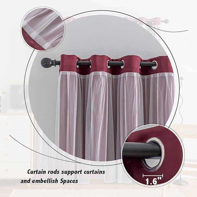 Anytime Home Curtains Blackout and Sheer Layered Solid Window Curtain Panel Pair with Grommet Top, 52Wx95L,Wine Red