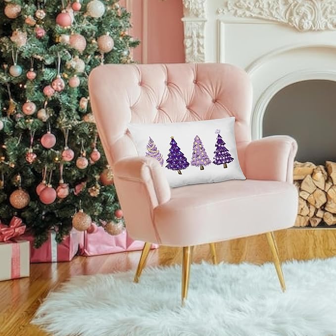 KEUSPI Purple Christmas Decorations Christmases Tree Pillow Covers 12x20,Purple Christmas Decor Trees Xmas Pillow Cases Cushion Covers,Violet Christmases Decor Pillow Covers for Bedroom