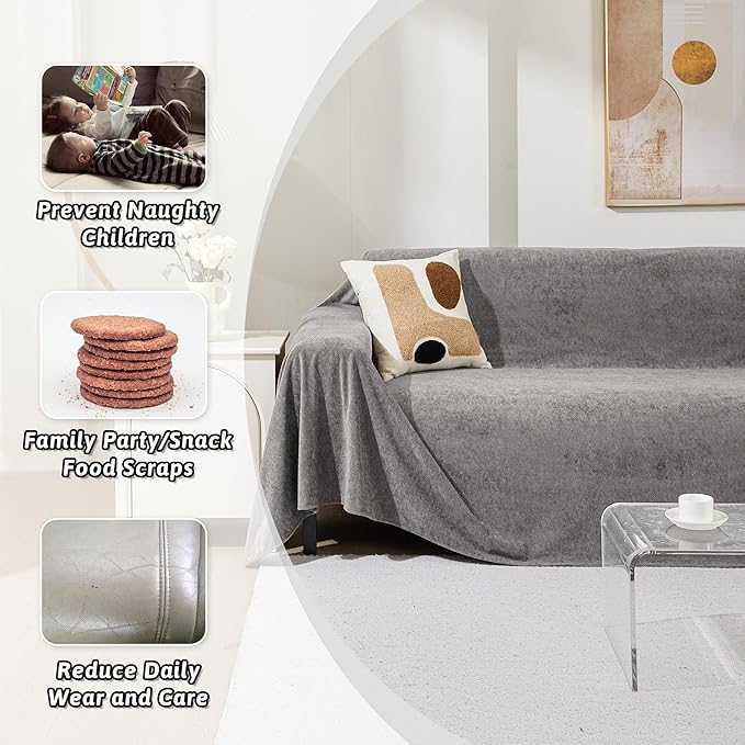 MEETSKY Couch Cover for 3 Cushion Sofa Washable, Cat Scratch Proof Sofa Covers, Furniture Protector L Shape Sofa Slipcovers Soft Sectional Couch Covers for Dogs, 71" x 134", Grey