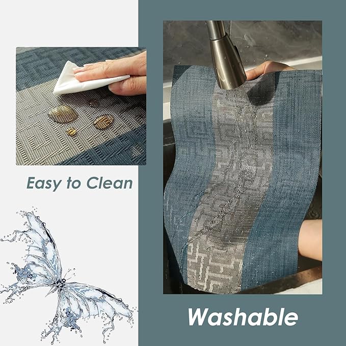 FAVE Placemats Set of 4 Indigo Blue Woven Placemats Durable and Wipeable Vinyl Placemats Heat Resistant Table Mats Set of 4 High Texture Place Mats for Kitchen Table (Indigo Blue, 12"x18"-4PCS)