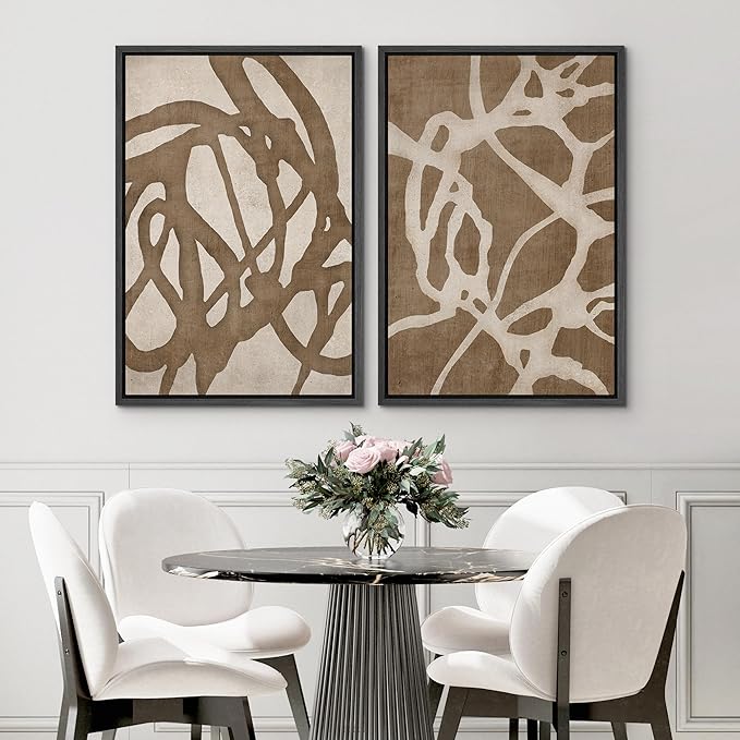 SIGNWIN Framed Canvas Print Wall Art Set Natural Flow Abstract Earth Tone Organic Shapes Cozy Neutral Minimal Decorative Nordic Zen Bohemian for Living Room, Bedroom, Office - 24"x36"x2 Black
