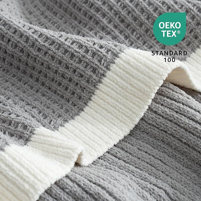 Amélie Home Waffle Throw Blanket for Couch Twin, Soft Cozy Chenille Knit Blanket Warm Decorative Throw for Sofa, Bed, Living Room, 60"x80", Grey