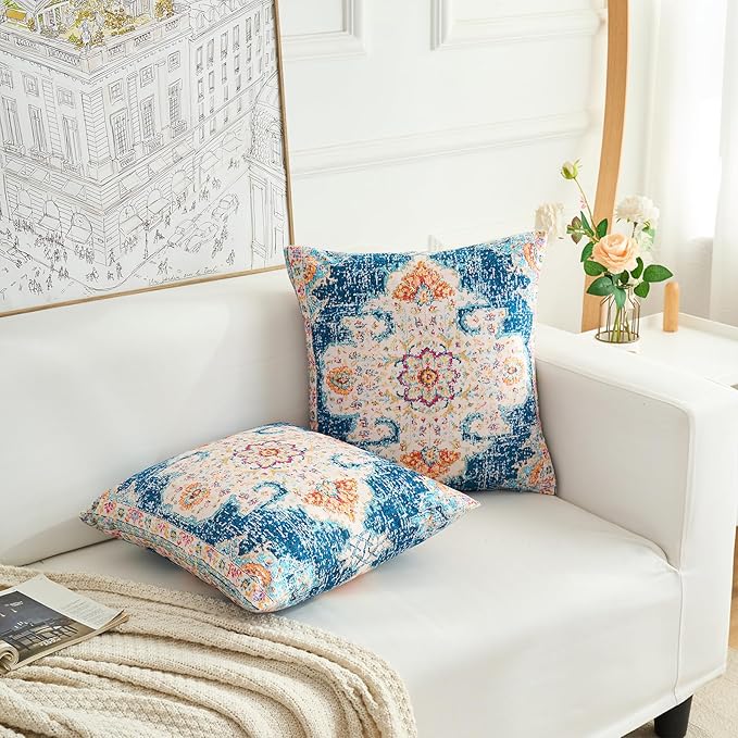 Boho Throw Pillow Covers 24x24 inch Set of 2,Boho Vintage Carpet Pattern Antique Ethnic Decor Double Sided Pattern Cushion Cover Soft Pillow Case Living Sofa Room Bed Square Pillow Cover